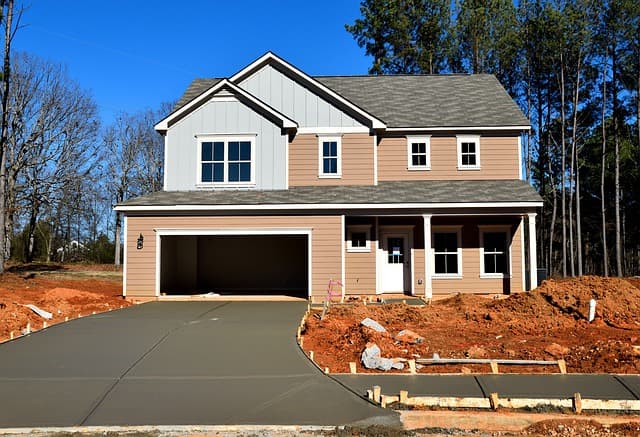 A finished residential concrete driveway