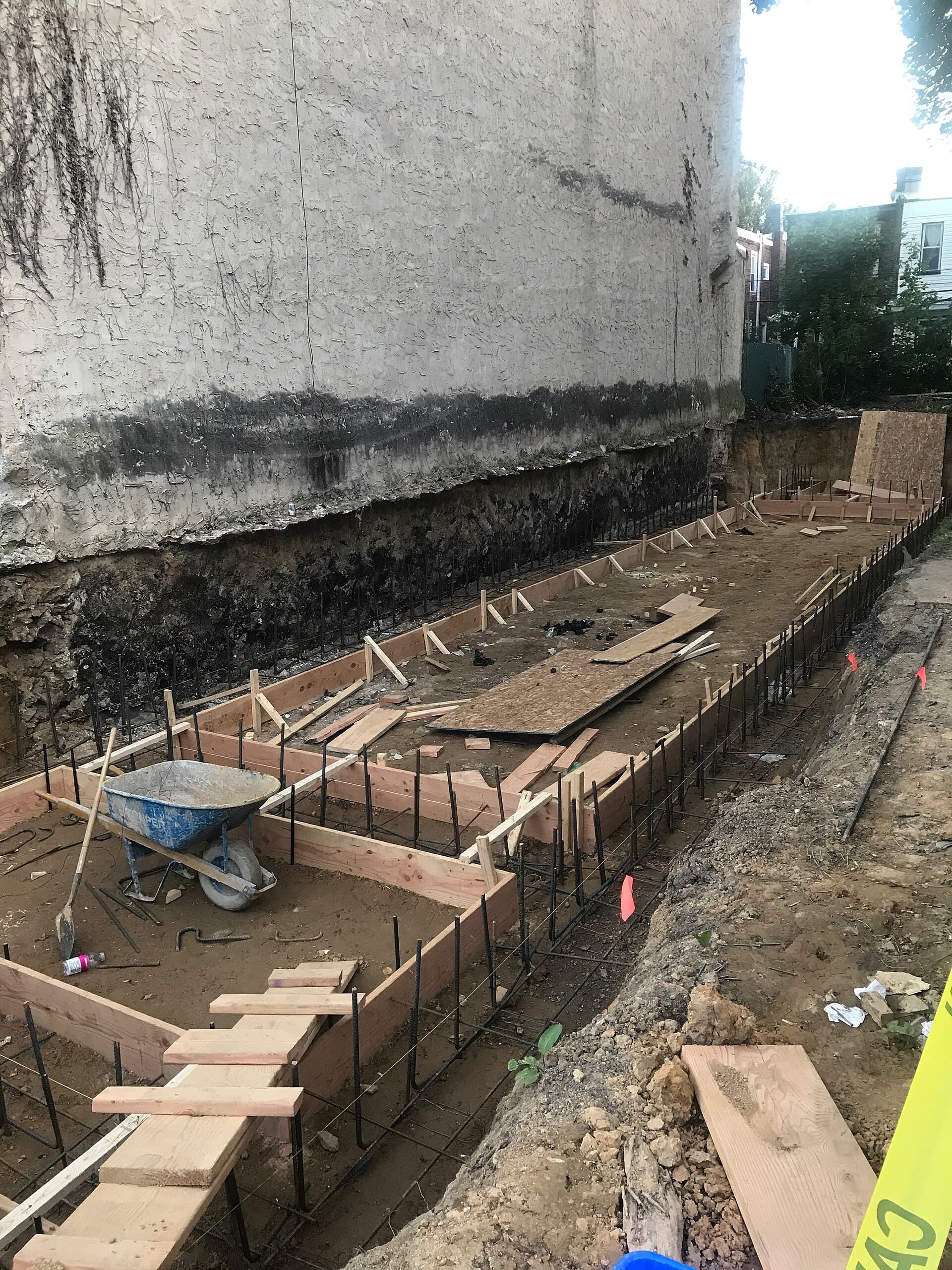 Timber forms set up for a concrete slab pour