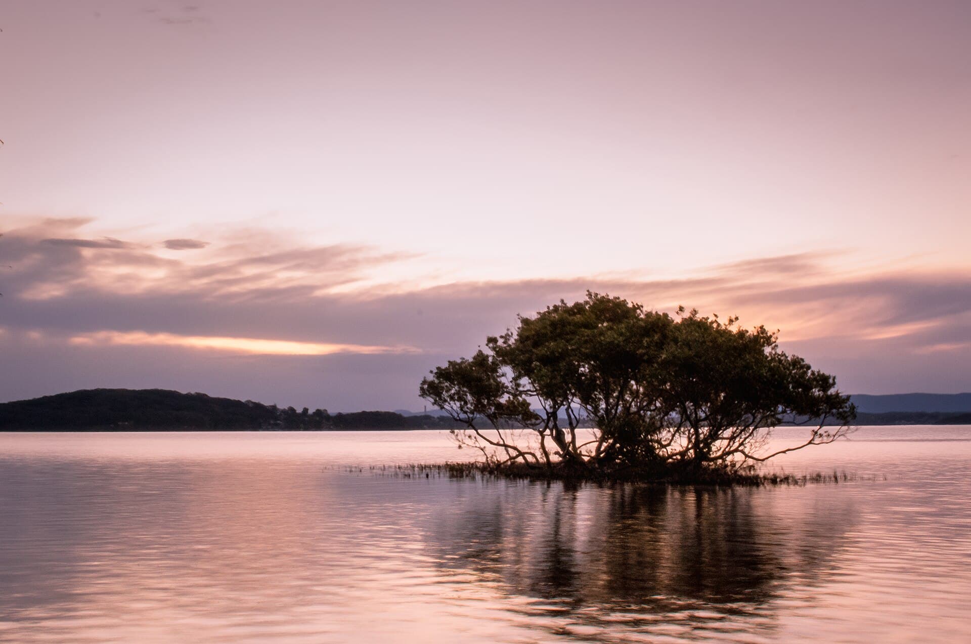 Long-exposure sunset over Lake Macquarie, New South Wales